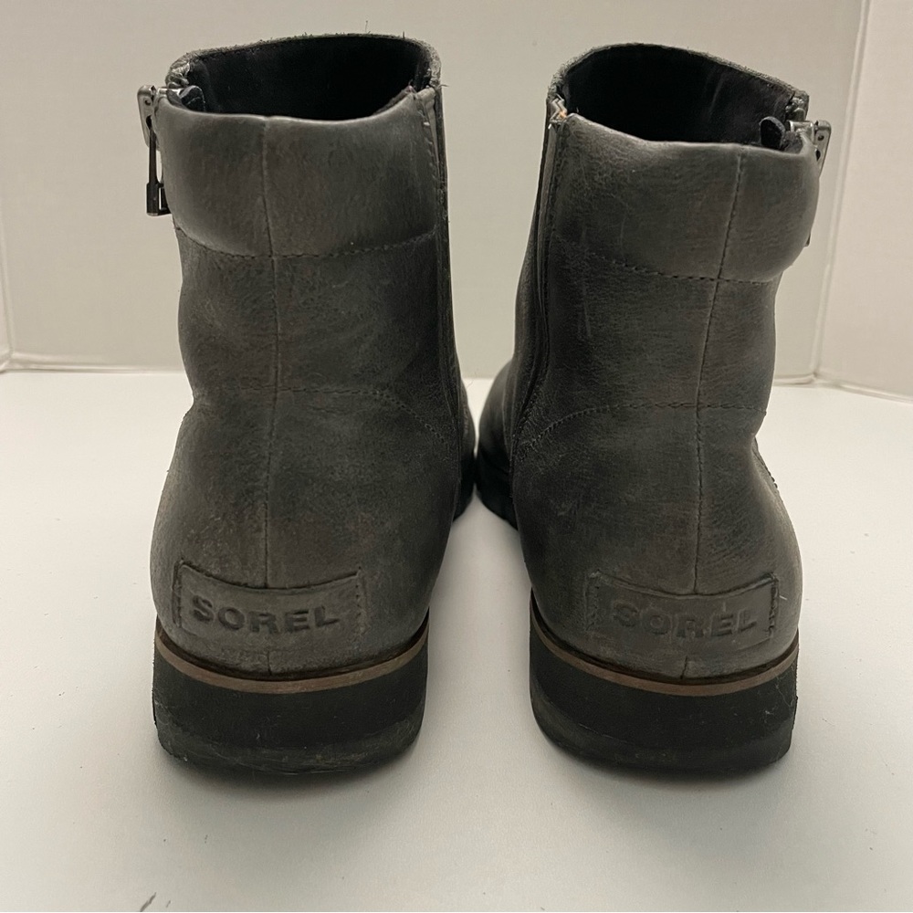 Sorel Boots Harlow Distressed Leather Waterproof Lug Sole Comfort Quarry Grey - Picture 5 of 15